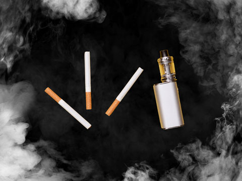 Cigarettes, vape and smoke.